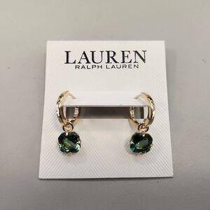 NWT Ralph Lauren Gold-Tone Light Green Stone Huggie Drop Earrings